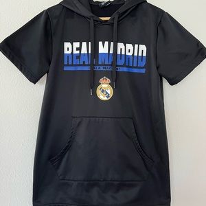 Real Madrid Short Sleeve Hoodie Light Fleeced Interior with Front Pouch